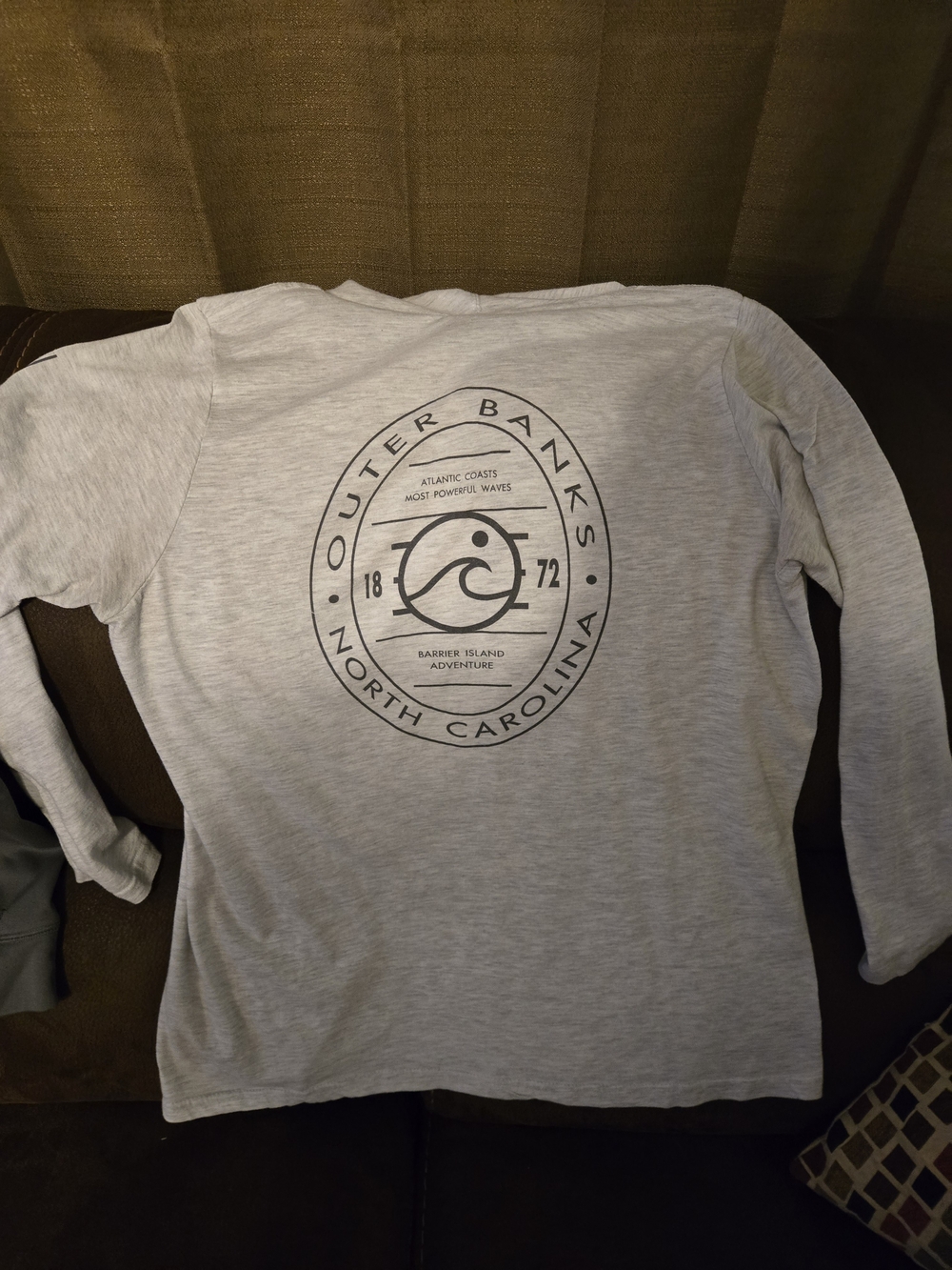 Outer Banks North Carolina Graphic Long Sleeve Hooded Tee - Light Gray